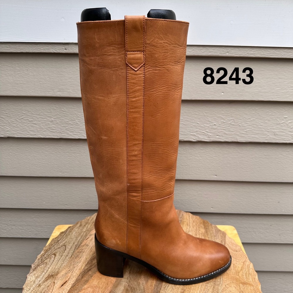J.Crew Womens Tan Leather Tall Equestrian Riding Boots Block Heel AE958 10.5